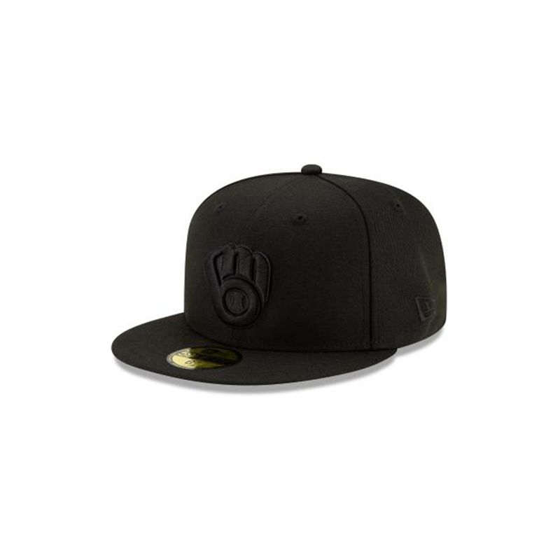 MLB Milwaukee Brewers Black On Black 59Fifty Fitted (TCZ3040) - Black New Era Caps